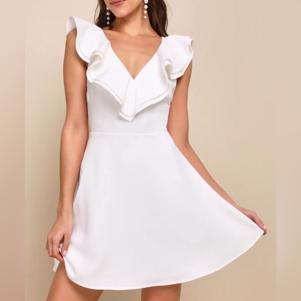 Lulus Divine Darling White Ruffled Skater Dress • Medium